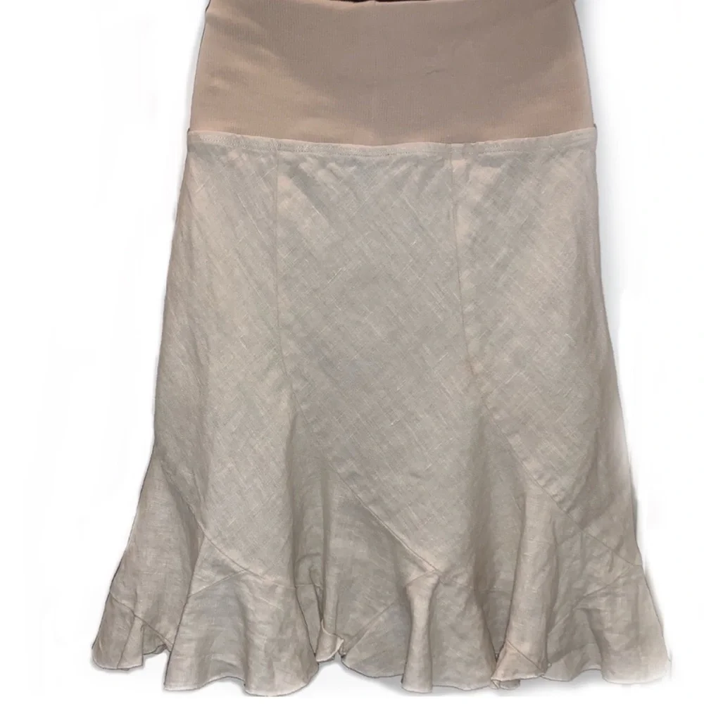 Y2K Bebe Linen Fold Over Fit & Flare Trumpet Ruffle Skirt Beige Cream S Vintage - Picture 2 of 8